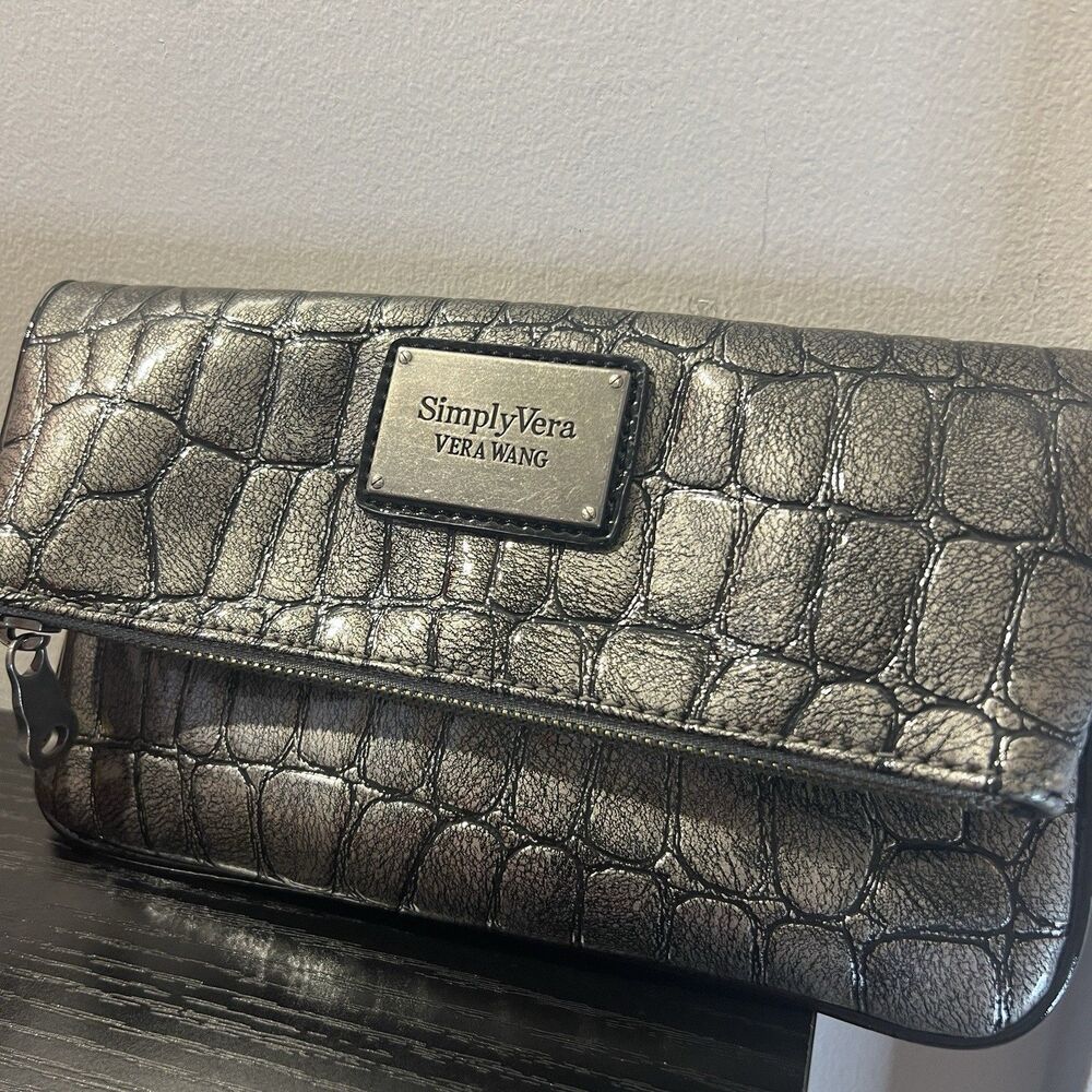 Simply Vera Vera Wang Metallic Croc Embossed Foldover Clutch Wristlet
